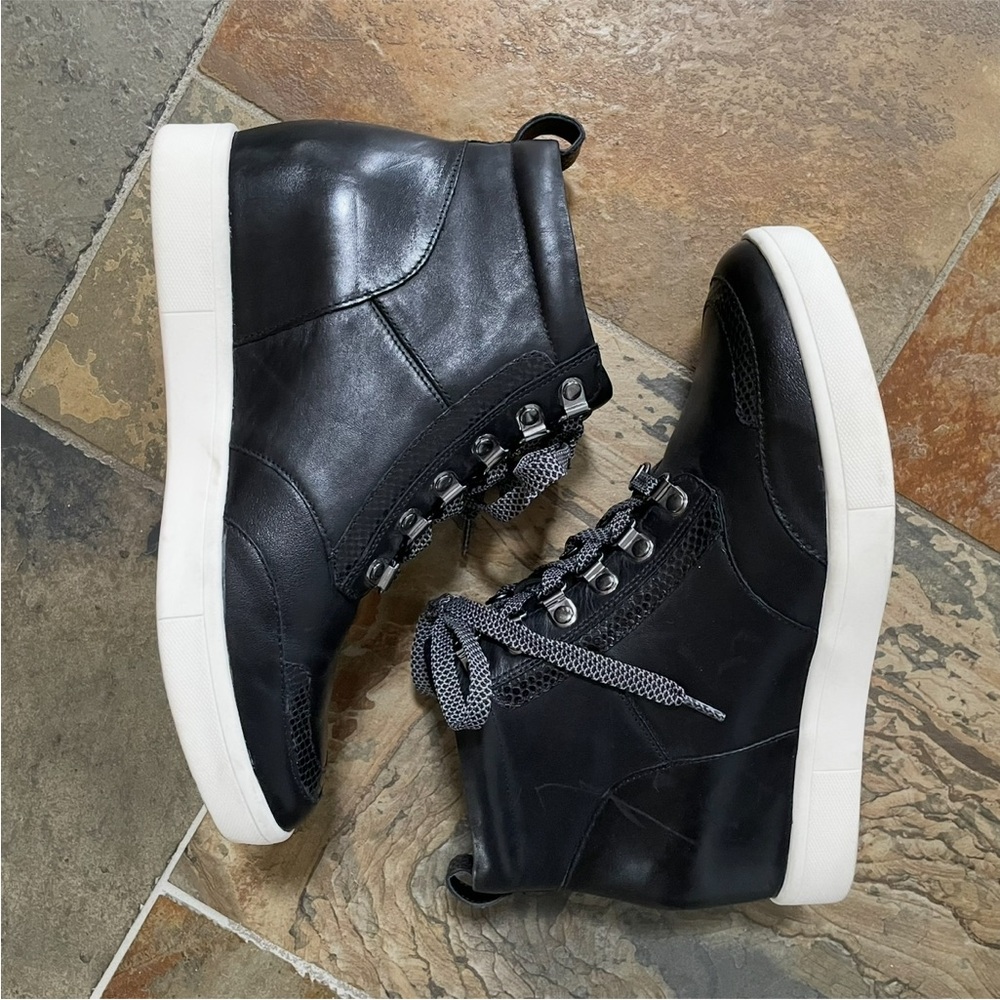 Vionic•Size 8.5•Jordy Black Leather Booties•High Top Styling~Walks like a Wedge! - Picture 2 of 14